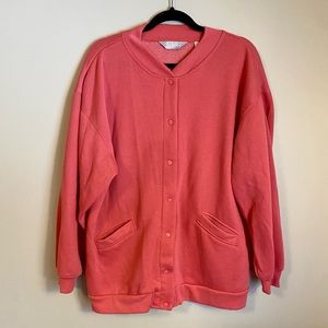 *VINTAGE* 80s Blair Pink Oversized Button-Up Sweatshirt Cardigan